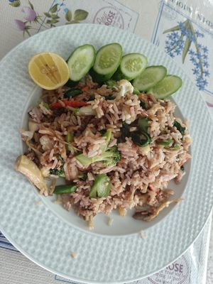 Fermented rice mushroom dish, loved this! at Nong Ping's Not Boring Vegetarian Restaurant in Phayao