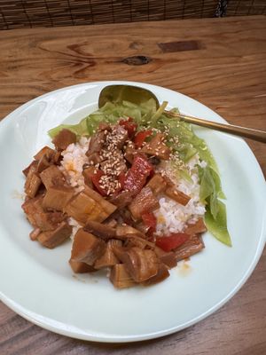 Bamboo shoots with rice, I thought it was nice little flavour though  at Su Shan Mian - 素山面素食 - 文殊院店 in Chengdu