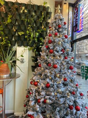 Christmas tree in the indoor seating area  at The Power Plant Cafe  in Jersey City