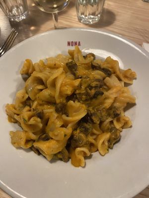Carrot crème and mushroom pasta   at NONA Pasta in Brussels