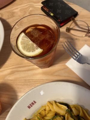 Homemade ice tea (very nice and naturally sweet)  at NONA Pasta in Brussels
