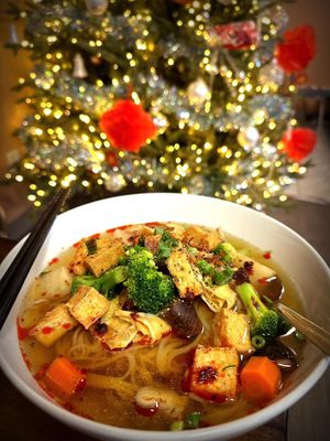 Spicy tofu & mushroom soupp  at Gia Dinh Pho and Vietnamese Cuisine in Anchorage