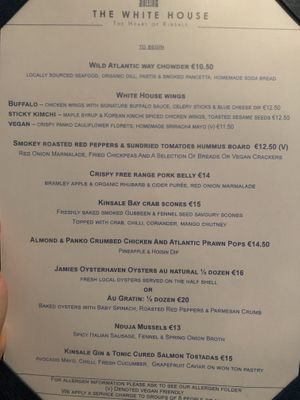 Appetizers  at Frawley's Restaurant at The White House in Cork