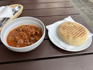 Vegan goulash with bread  at Vegöner - Süd  in Nuremberg