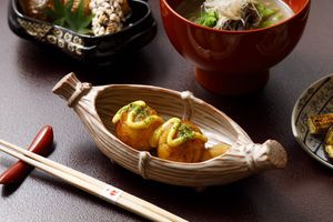 Takoyaki without octopus at Ryotei Nicho - 料亭 二蝶 in Takamatsu