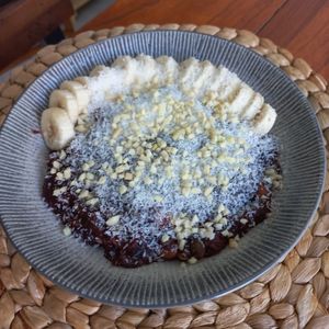 Choco oatmeal porridge with nuts yum yum at O Baba Vegan in Denpasar