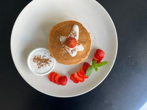 Chocolate stuffed pancake with wholewheat flour based at O Baba Vegan in Denpasar