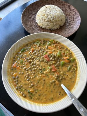 Lennik curry with Rice. Very taart lentil soup with Rice of the day. at O Baba Vegan in Denpasar