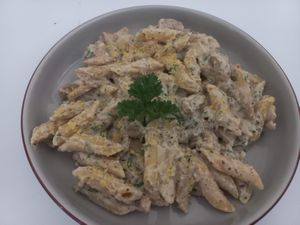 Creamy mushroom pasta at O Baba Vegan in Denpasar