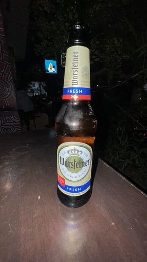 0.0 wheat beer from next door. Poetry Bar  at Falafelo Street Food in Athens