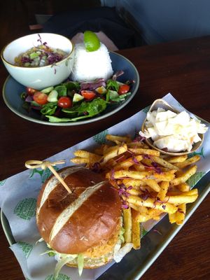 The Satay curry, and the "chicken" burger at The OakTree in Leigh-on-sea