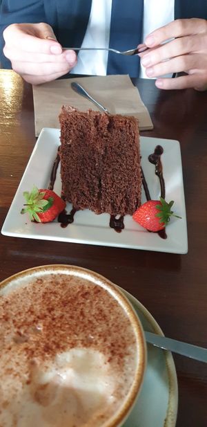 Chocolate hazelnut cake and mocha. Yum! at The OakTree in Leigh-on-sea