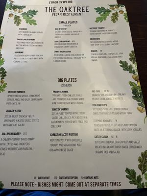 More menu  at The OakTree in Leigh-on-sea