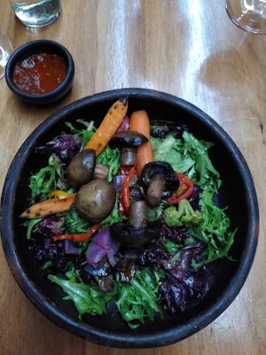 Mushroom salad starter at Peumayén Ancestral Food in Santiago