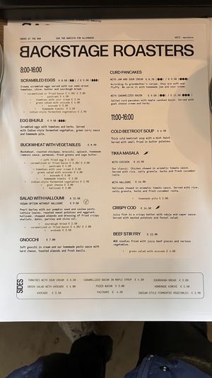 Food menu (May 2025)  at Backstage Roastery Cafe in Vilnius