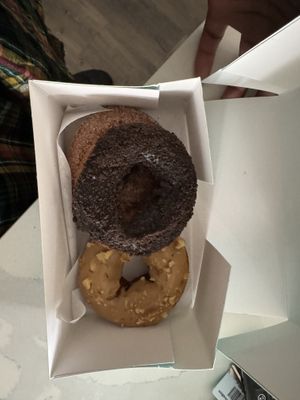 April Donuts; Cookie Crumble, Cinnamon Sugar and Maple Cashew  at Maverick's Donut Company in Edmonton