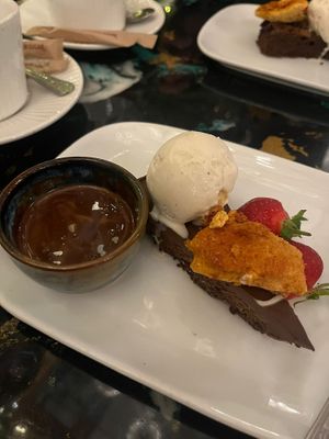 Chocolate torte "petit dessert" with honeycomb at AMPM Restaurant in Belfast
