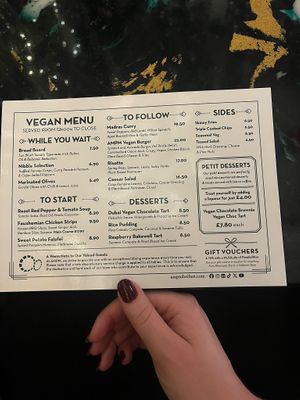 Full vegan menu as of July 2025 (must request at door) at AMPM Restaurant in Belfast