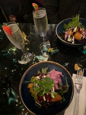 Fauxhemian starter, chick'n goujons with korean bbq sauce and pink slaw at AMPM Restaurant in Belfast