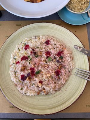 Hazelnut and raspberry risotto at GRASS in Ibiza