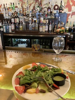 Kit fox salad (served here in the bar) is excellent    at Foxes Bistro in Borrego Springs