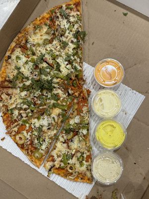 Vegan Pizza with olives, green peppers, mushrooms and vegan pepperoni with dairy free cheeze   at Mr Singh's Pizza in Brampton