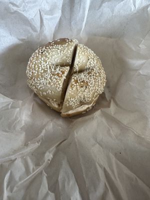 Vegan bagel and vegan cream cheesee  at Bageltopia in Berkeley