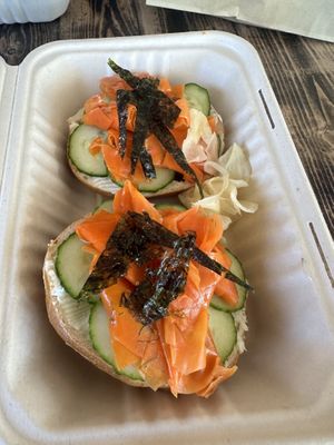 Vegan sushinova with vegan wasabi cream cheese   at Bageltopia in Berkeley