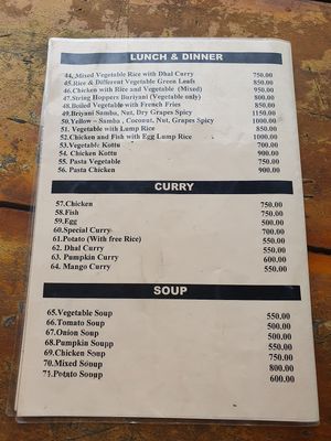 Menu at Bees Honey Cookery & Restaurant in Ella