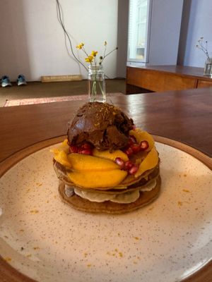 Pancakes with ice cream at Backwoods Bakery in Dharamshala