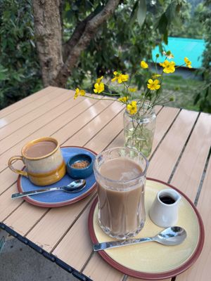 Hot cacao and iced coffee at Backwoods Bakery in Dharamshala