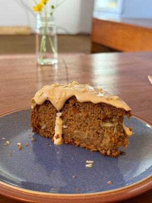 Carrot cake at Backwoods Bakery in Dharamshala
