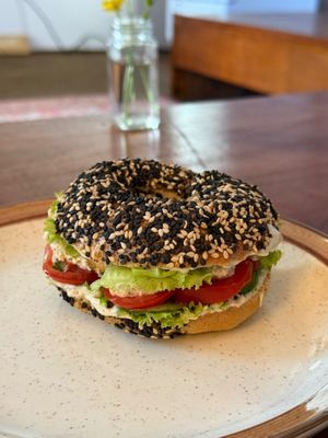 Bagel with tofu at Backwoods Bakery in Dharamshala