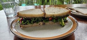 Sourdough bread with vegetables at Backwoods Bakery in Dharamshala