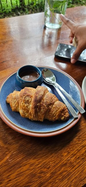 Croissant with homemade nutella at Backwoods Bakery in Dharamshala