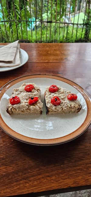 Tofu "egg" toast at Backwoods Bakery in Dharamshala