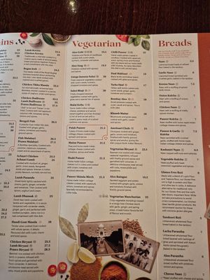 Menu at Little India - Spitfire in Christchurch