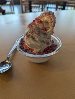 Vanilla soft serve with cotton candy crunchies at SNÖBERG in San Francisco