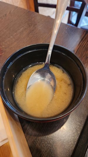 All bento boxes come with miso soup at Benton Bento in Ascot Vale