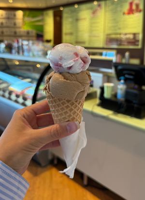 Salted caramel and strawberry coconut  at Planet 72 Icecreamery  in Torquay