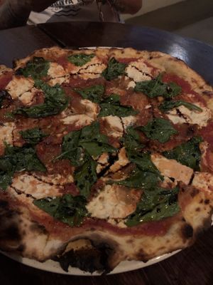 Espinaca (spinach) pizza! So good! at Cafe Zorba in Medellin