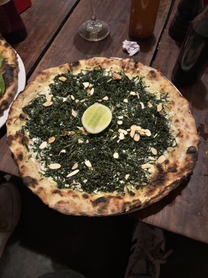 Kale pizza  at Cafe Zorba in Medellin