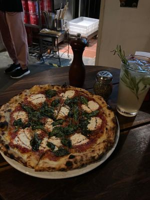 Vegan pizza with macadamia cream at Cafe Zorba in Medellin