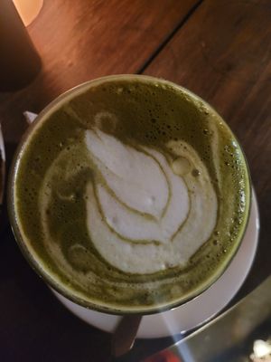 Matcha Latte with almond milk at Cafe Zorba in Medellin
