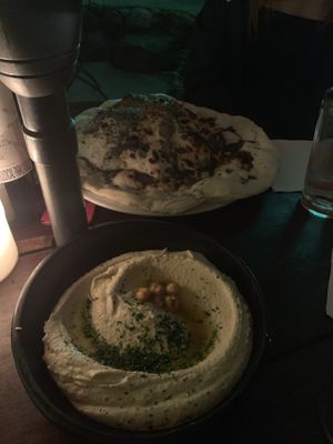Hummus and huge pita - Houmous appetizer  at Cafe Zorba in Medellin