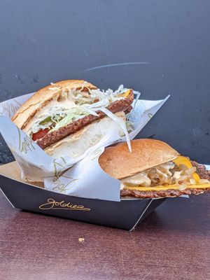 two different vegan smash burgers at Goldies in Frankfurt