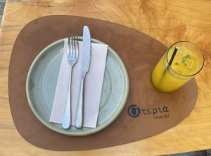 Homemade mandarine soda   at Sterja in Crete