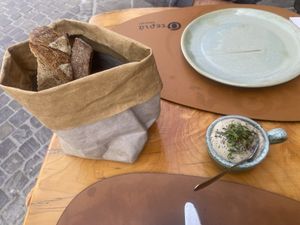 Home bread and cauliflower dip   at Sterja in Crete