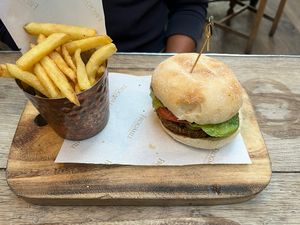 Burger and fries   at The Frogmill in Cheltenham