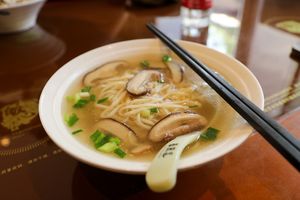 mushroom noodle soup at Qing He Kitchen - 清荷小厨 in Leshan